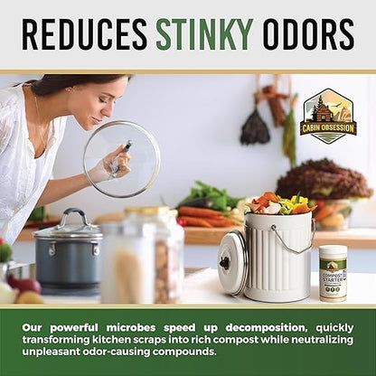 Compost Starter - 100x Concentrated All Natural Compost Accelerator for Countertop Kitchen Bin - Odor-Free, Fast-Acting Microbial Formula - Approximately 73 Scoops
