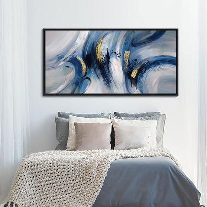Extra Large Abstract Line Art Framed Canvas - Blue & Grey Modern Wall Decor 30x60 Inches, Minimalist Living Room Art, Oversized Office Painting, Ready to Hang