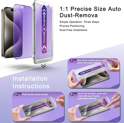 2 Pack Anti Blue Light Matte Screen Protector for iPhone 15 Pro Max 6.7-Inch Auto Dust Removal, No Bubbles, Tempered Glass Film, Easy Installation