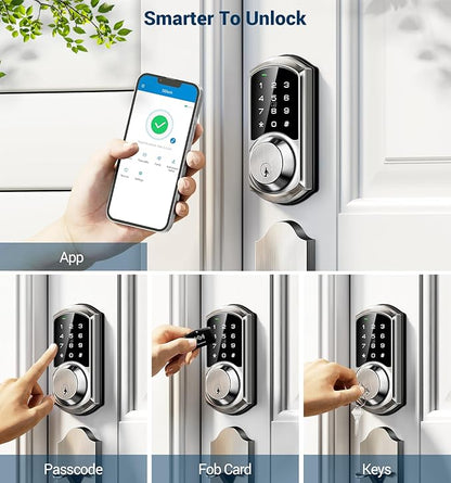 Veise VE06 Smart Deadbolt with App Control, Keyless Entry Smart Lock for Front Door, Electronic Digital Door Lock with Code, Easy Install, Satin Nickel