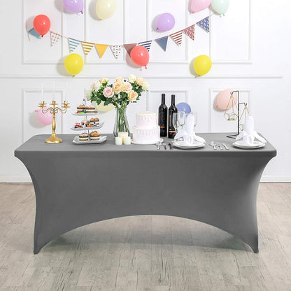 2Pack Spandex Table Cover for 8FT or 4ft or 6ft Table Universal Fitted Stretch Tablecloth for Party, Banquet, Wedding and Events-Gray
