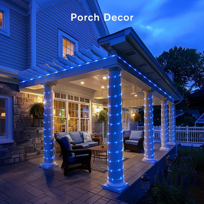 JMEXSUSS 2 Pack 100 LED Solar Rope Lights, IP65 Solar Rope Lights Outdoor Waterproof LED, 33ft 8 Modes PVC Tube Rope Light for Trampoline Xmas Fence Yard Walkway Path Garden(Blue)
