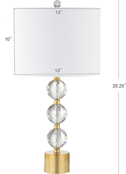 JONATHAN Y 25.25" Clear and Brass Gold Crystal Table Lamp, Modern Glam Faceted Orb Bedside Lamp with White Linen Drum Shade for Living Room Bedroom, LED Bulb Included JYL5017A