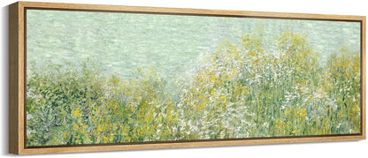 MUDECOR Large Framed Canvas Print Wall Art Lush Summer Garden with Blooming Trees Antique Retro Fine Art Illustrations Decorative Colorful for Bedroom - 60"x20"
