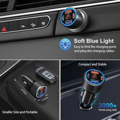 USB C Car Charger, 3 Pack 65W Dual 12V Car Power Adapter with Voltmeter QC+PD 3.0 Multi Port Fast Charging Cigarette Lighter USB Charger for iPhone 16 15 14 13 12 Pad Pro Max, Android(Black Gray)