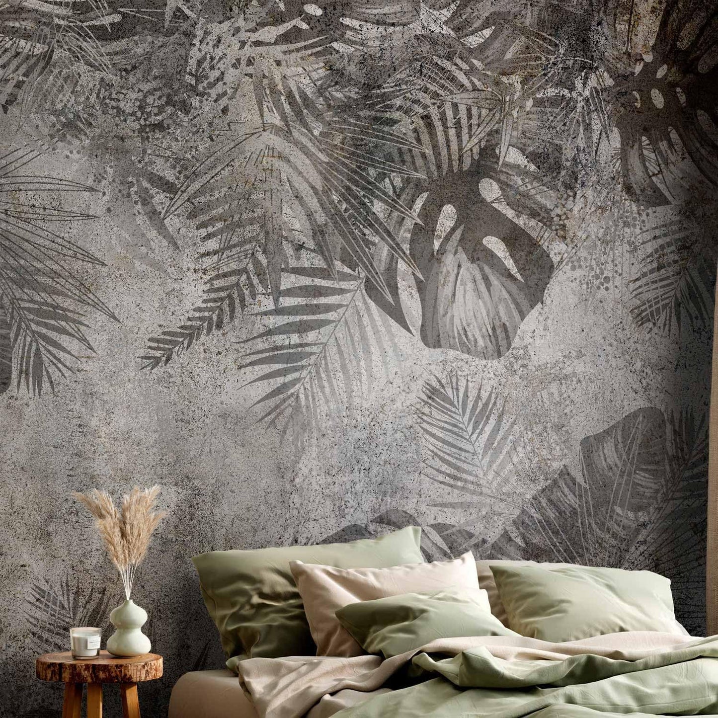 artgeist Wall Mural Tropical Leaves 197x138 in - XXL Non-Woven Wallpaper Fleece Wall Decor Photo Print Picture Image Design Landscape Palms Leaves Monstera Grey b-C-0825-a-a