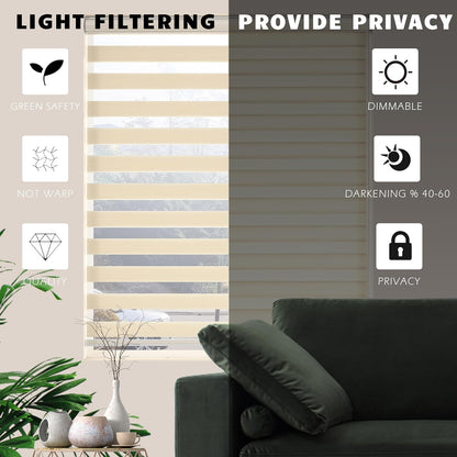 Zebra Blinds for Windows, Dual Layer Roller Blinds with Thermal Insulated for Office,Living Room,Bedroom,Kitchen,Easy Installation, (Maximum Height 72inch,Cream, Width 30 inch)