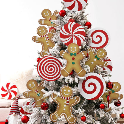 Christmas Decorations Indoor Tree Picks: 12 pcs Large Red White Peppermint Lollipop Christmas Picks for Tree, Cute Candy Picks Ornaments for Xmas Tree Topper Home Office Holiday Party Vase Decor