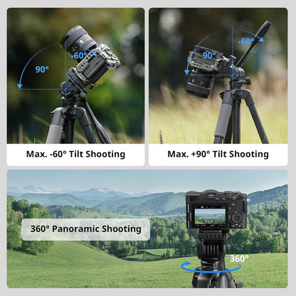 SmallRig CT-07 Aluminum Camera Tripod Stand, 63.4" Travel Tripod for iPhone and Cameras, Phone Tripods with Quick-Switch Vertical/Horizontal Mount, Adjustable Angles & Max. 4kg Load