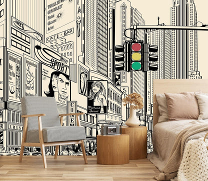 Vintage Yellow New York City Wall Mural Times Square Wallpaper for Bedroom Living Room(Not Peel and Stick)