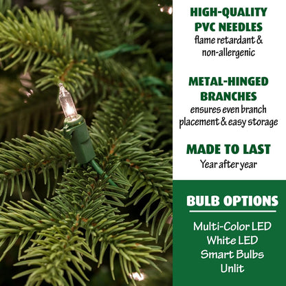 Fraser Hill Farm 9-Ft. Carmel Pine Slim Artificial Christmas Tree with White Incandescent Smart Lights and Stand, Prelit Foldable Fake Tree with Realistic Foliage for Home Decoration