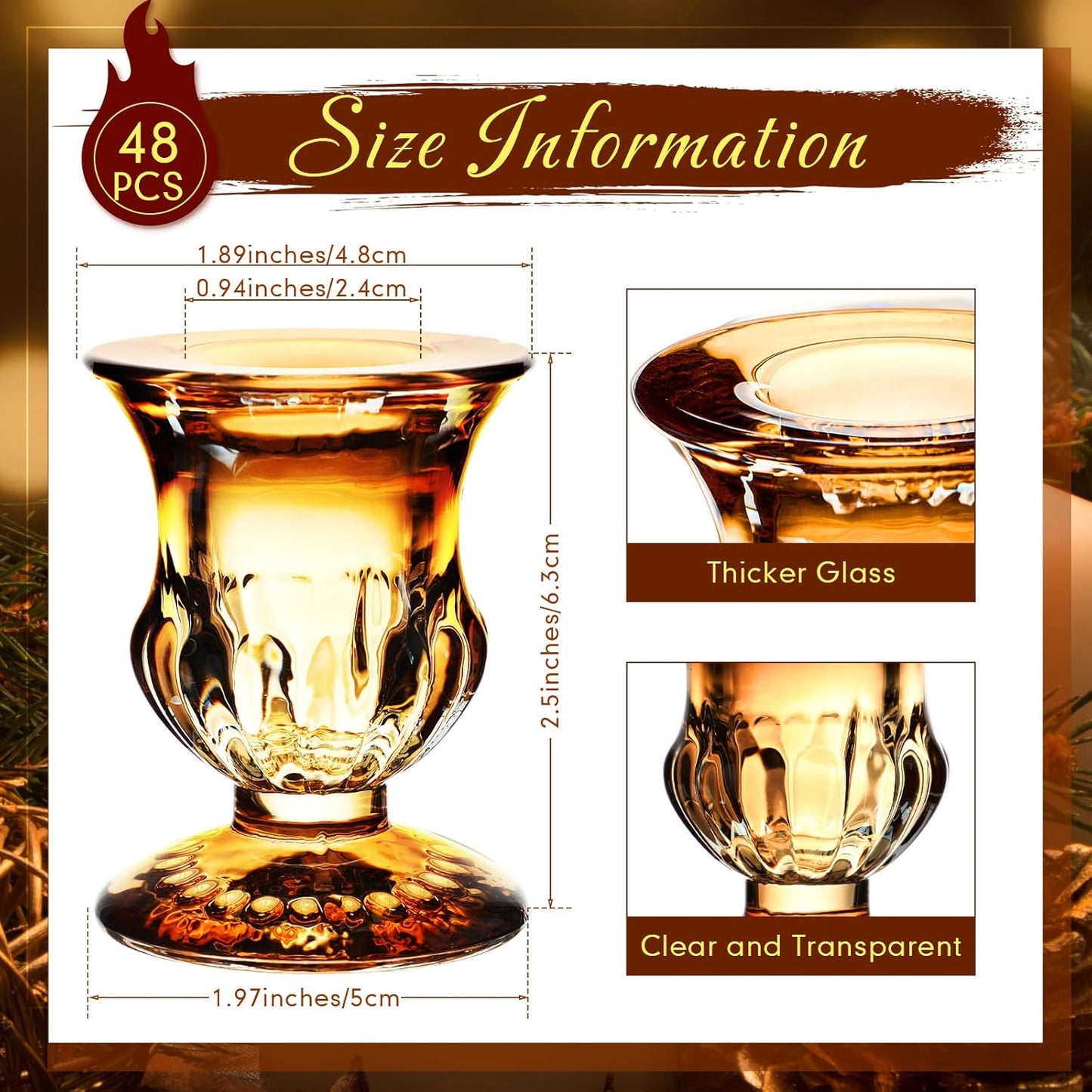 Foaincore 48 Pcs Glass Candlestick Holders Bulk 2.5 Inch Taper Candle Holders Small Ritual Candle Stand Table Centerpieces for Wedding Christmas Valentine's Festival Party Dining Decorations(Gold)