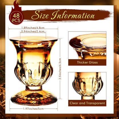 Foaincore 48 Pcs Glass Candlestick Holders Bulk 2.5 Inch Taper Candle Holders Small Ritual Candle Stand Table Centerpieces for Wedding Christmas Valentine's Festival Party Dining Decorations(Gold)