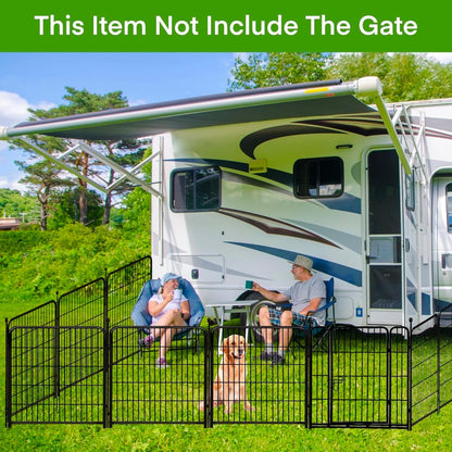Doorless 54in(H) Garden Fence Animal Barrier, 8 Panels Total 17.7 Ft(L) Outdoor Dog Fence, Black Metal Dog Fences for The Yard, Temporary Fencing