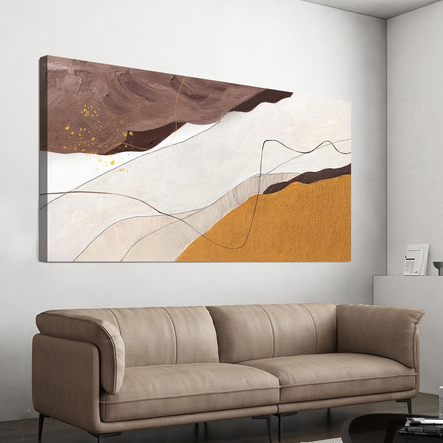 Canvas Wall Art Decor Abstract Canvas Art Wall Decor Abstract White Wall Art Prints Modern Minimalist Wall Art Decorations Brown Artwork for Walls Bedroom Office Kitchen Wall Decor 20" X 40"