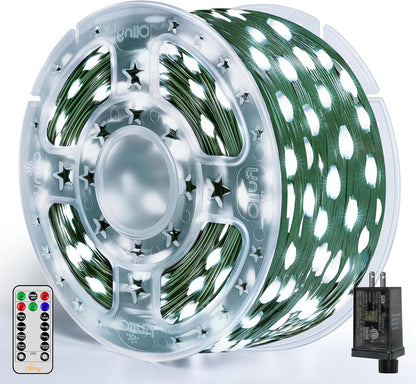 Ollny Christmas Lights 800 LED 262 FT Plug in, IP67 Waterproof Green Wire Outdoor Christmas Lights with Remote, 8 Modes and Timer Christmas Tree Light for House Indoor Xmas Decorations (Cool White)