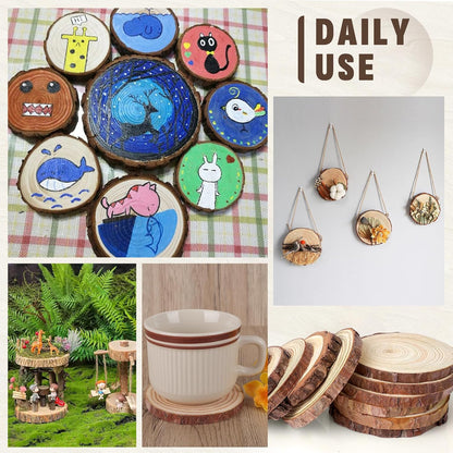 FUMILE Unfinished Natural Wood Slices 4-4.5 Inch, 20 PCS Round Wooden Discs with Tree Bark, Wood Rounds for Crafts Christmas Ornaments, Wood Circles for Rustic Wedding Decoration