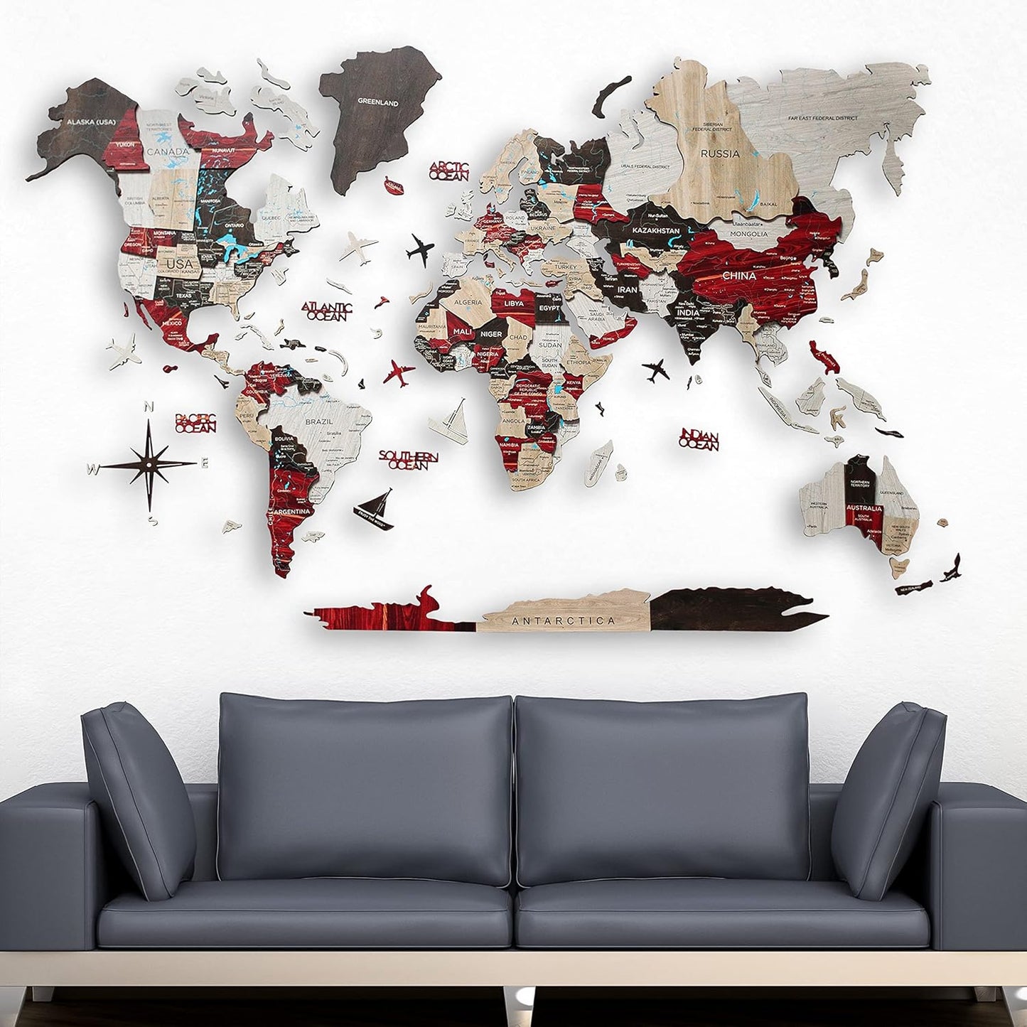 Handmade 3D Wood World Map Wall Art Large Wall Decor Track Your World Travels - Special For Home, Kitchen And Office (Urban, X-Large)