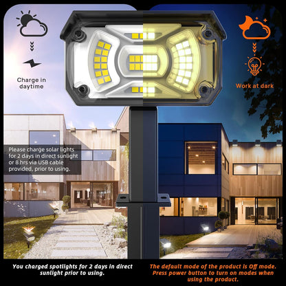 Solar Lights Outdoor Waterproof Landscape Lights, 40 LEDs Solar Spot Light Outdoor Spotlights with 3 Light Modes, USB & Solar Powered Garden Yard Wall Lights Auto On/Off for Patio 6 Pack