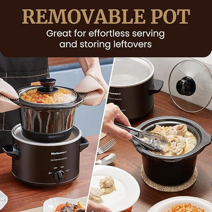 Elite Gourmet MST-250XB Electric Slow Cooker Ceramic Pot, with Adjustable Temp, Entrees, Sauces, Soups, Roasts, Stews & Dips, Dishwasher Safe (1.5 Quart, Black)