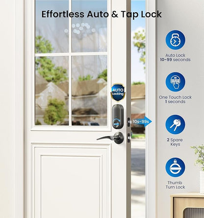 Veise Keyless Entry Door Lock with 2 Lever Handles - Electronic Keypad Deadbolt, Auto Lock, Back Lit & Easy Installation Design, Front Door Handle Sets, Matte Black
