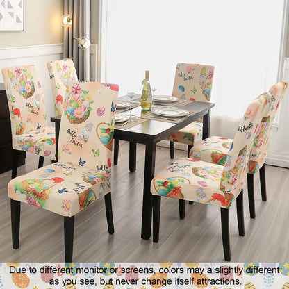 JQinHome Easter Chair Covers Set of 6,High Stretch Removable Washable Chair Seat Protector Cover for Easter Decoration-Easter Theme Decor with Easter Egg Basket