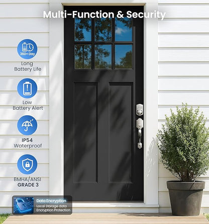 Veise KS02A Fingerprint Keyless Entry Door Lock, Auto Lock, Electronic Keypad Deadbolt for Front Door, Biometric, Anti-Peeping Password, Easy Install, Satin Nickel