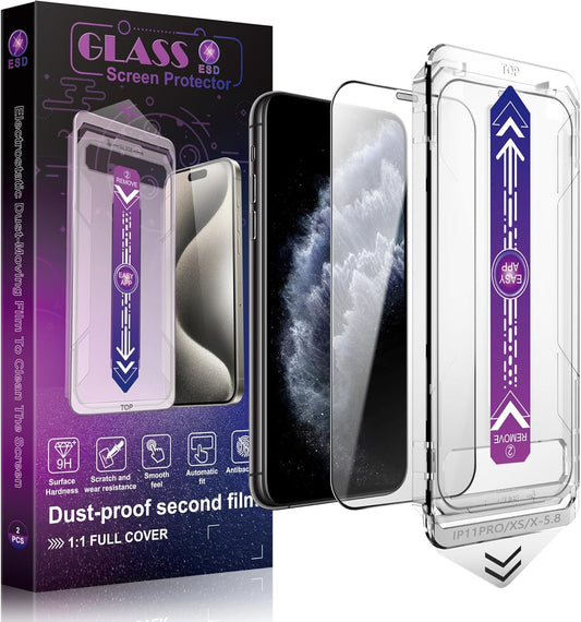 2 Pack Screen Protector Tempered Glass for iPhone 11 Pro and iPhone XS/X 5.8-Inch, Auto Dust Removal, No Bubbles, High Definition Clear, Easy Installation