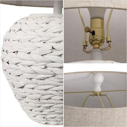 JONATHAN Y 24.5" White Water Hyacinth Farmhouse Basket Table Lamp, Coastal Decor for Living Room Bedroom Nightstand, Light Gray Linen Shade, LED Bulb Included (JYL6501C)