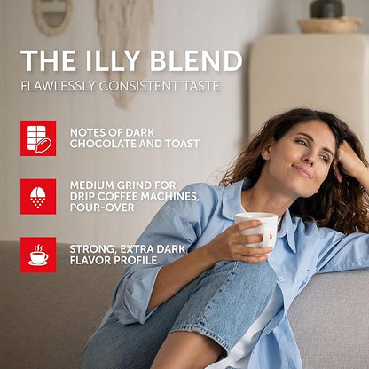 illy Ground Drip Coffee, Forte Dark Roast, 100% Arabica, Premium Italian Coffee, Pre-Ground for Drip Brewers, 8.8oz, 6 Pack
