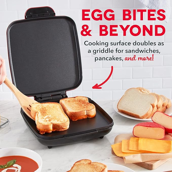 Dash Family Size Egg Bite Maker - Electric Egg Bite Maker with Non-Stick Silicone Cups - Space-Saving Design & Quick Cleanup - Make Sandwiches, Healthy Snacks & Desserts - 9 Servings, Red
