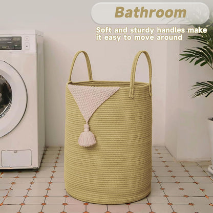 Large Woven Laundry Basket Hamper,100L Cotton Rope Storage Bin for Blankets,Toys and Clothes,Decorative Tall Nursery Hamper for Living Room,Baby Nursery,Bathroom and Bedroom,Jute