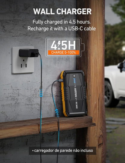 AstroAI S8 Car Battery Jump Starter, 1500A Peak Car Jumper Starter Battery Pack for Up to 6.0L Gas & 3.0L Diesel Engines, 12V Portable Jump Box with 3 Modes Flashlight and Jumper Cable(Yellow)