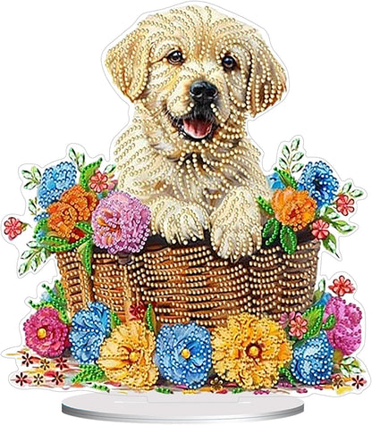 Diamond Painting Kits for Adults Beginners, 5D Full Drill Dog Crystal Art Desktop Ornament, DIY Single Sided Home Office Desk Decor, Creative Craft Gift Set with Tools