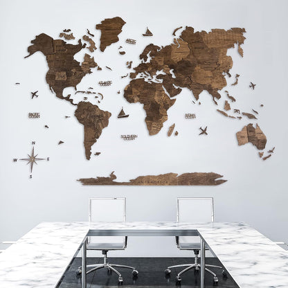 Handmade 3D Wood World Map Wall Art Large Wall Decor Track Your World Travels - Special For Home, Kitchen And Office (X-Large, Walnut)