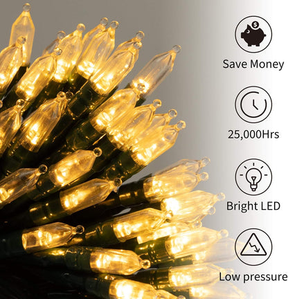 LED Christmas Mini Lights, 108 Feet 300 LED Clear Bulbs String Lights with 8 Light Modes, Connectable Fairy Lights Plug in for Outdoor Xmas Trees Garland Wreath Holiday Decorations, Warm White