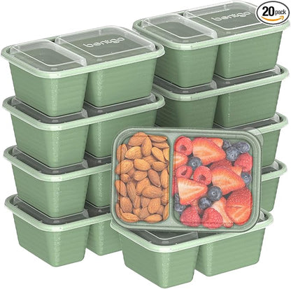 Bentgo Prep - 2-Compartment Snack Containers with Lids - Reusable, Microwaveable, Durable, PFAS & BPA-Free, Freezer, & Dishwasher-Safe Meal Prep Food Storage - 10 Trays & 10 Lids (Basil Glitter)