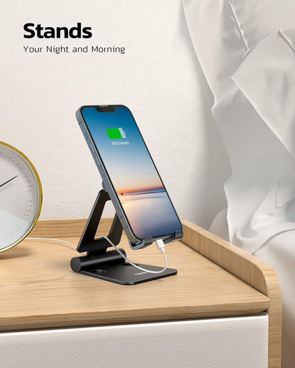 Nulaxy Dual Folding Cell Phone Stand, Fully Adjustable Foldable Desktop Phone Holder Cradle Dock Compatible with Phone 16 15 14 13 12 11 Pro Xs Xs Max Xr X 8, Nintendo Switch, All Phones