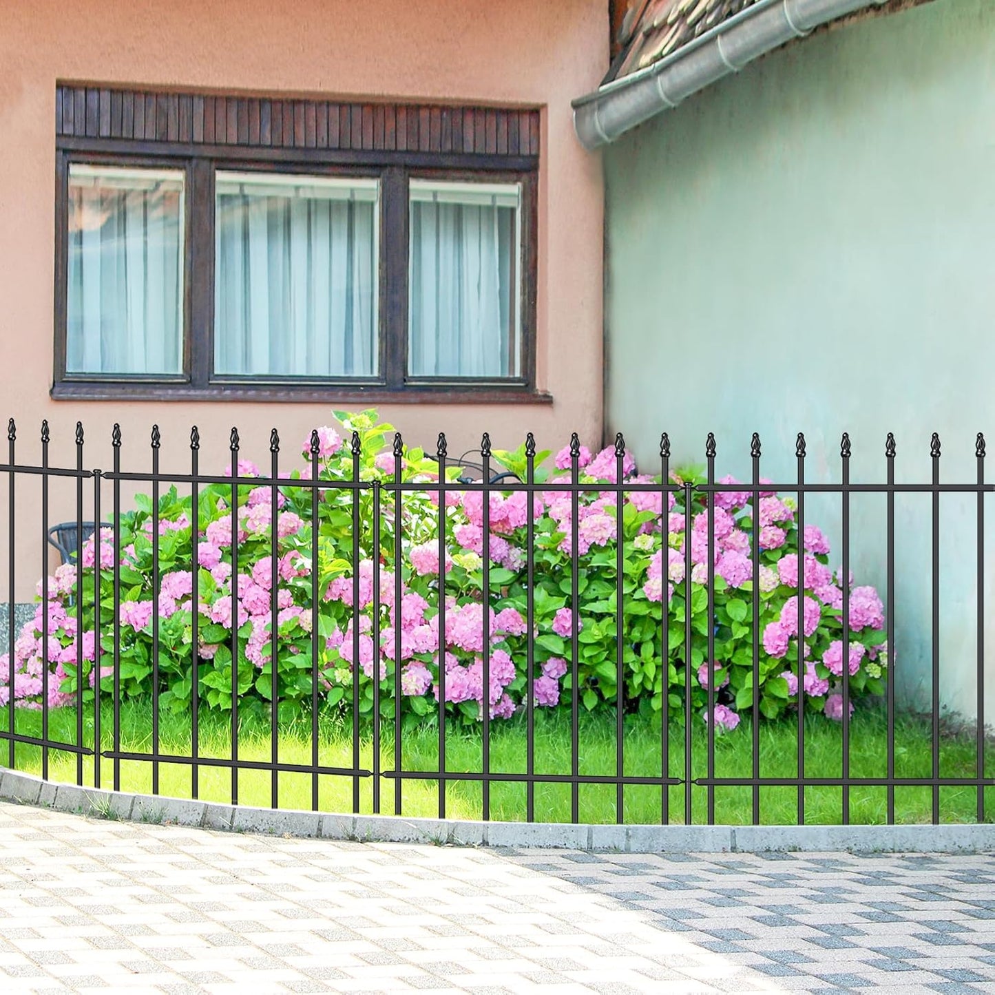 Metal Garden Fence 30 in H x 10 ft L,Border Fence Panels Animal Barrier for Dogs, No Dig Garden Fencing for Yard Patio Flower Bed Lawn Outdoor,5 Panels + 6 Stakes Black