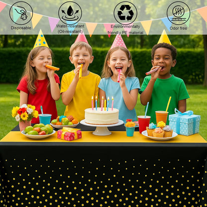 6Pcs Graduation Tablecloth,Graduation Decorations 2025,Black and Gold Retirement Party Decorations for Rectangle Tables,54"x108" Disposable Plastic Table Cloth for Congrats Grad Party Birthday Wedding