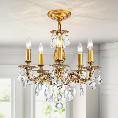 French K9 Crystal Maria Theresa Chandeliers, Luxury Vintage Pendant Light Fixture for Dining Room, Living Room, D18.3*H21~68 inch (Adjustable), Clear Crystal & Antique Bronze Finish Frame
