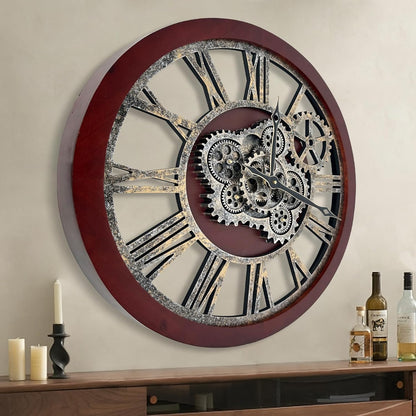 HOIBAI Large Wall Clock, 18 Inch Wall Clocks for Living Room Decor Farmhouse Vintage Rustic Kitchen Wall Decor Vintage Roman Big Oversized Wall Clock for Home Bedroom House Office, Moving Gears Clock
