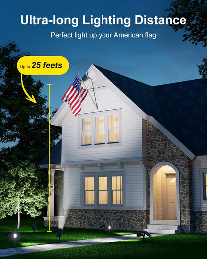 Solar Spot Lights Outdoor Waterproof for Flag, Palm Tree, Pole, Sign, Statue, Mailbox, Bright LED Outside Landscape Flood Spotlights for Accent Uplighting Yard, Garden, House, Backyard, Patio