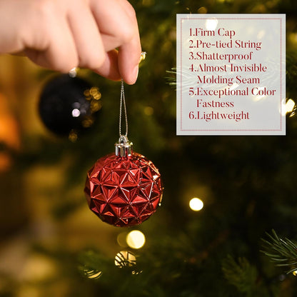 Valery Madelyn Christmas Tree Decorations Ornament Set for Fall Halloween, 50ct 2 Inches Red and Black Shatterproof Christmas Ball Ornaments Hanging Xmas Holiday Party Decor