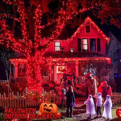 JMEXSUSS 600 LED Red Halloween Lights Outdoor Indoor, 168Ft Red Christmas String Lights Plug in Clear Wire, Light for Halloween Tree Outside Room Christmas Party Decorations
