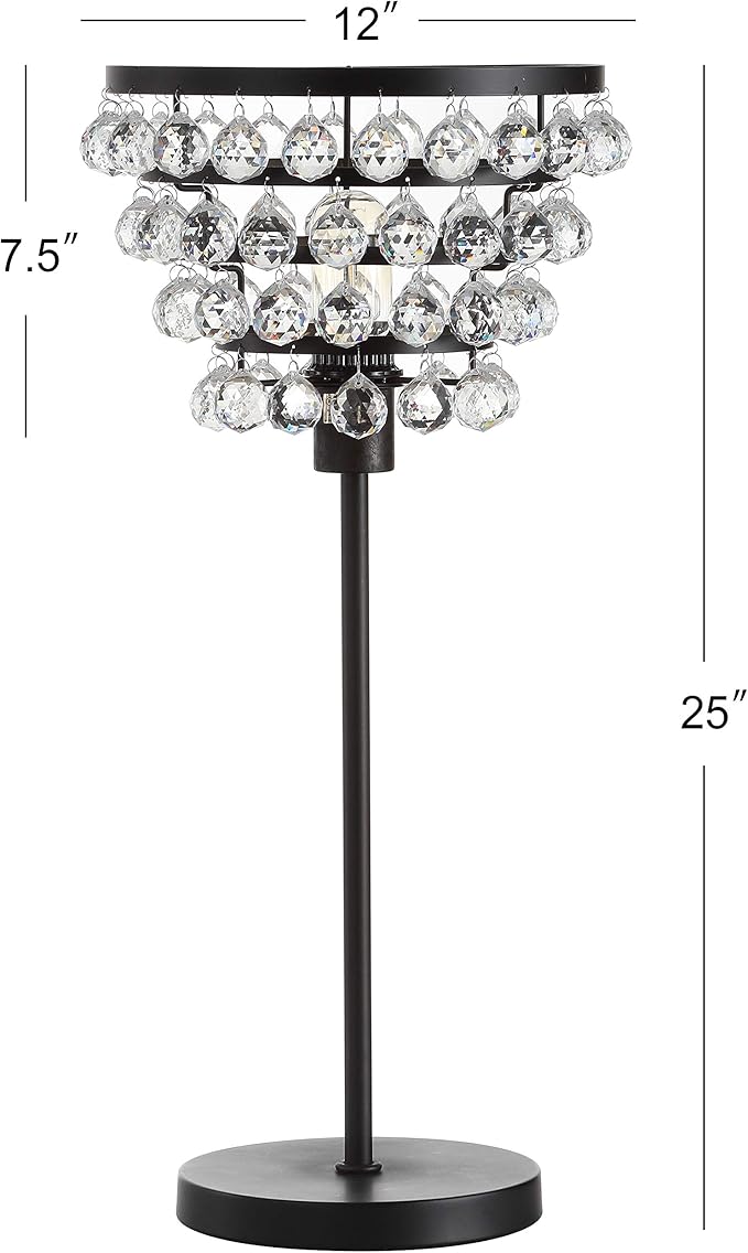JONATHAN Y 25" Bronze Table Lamp, Modern Industrial Chandelier Style Light, Clear Crystal Beads, Glam Bedside Nightstand Lamp for Bedroom Living Room, LED Bulb Included JYL9004A