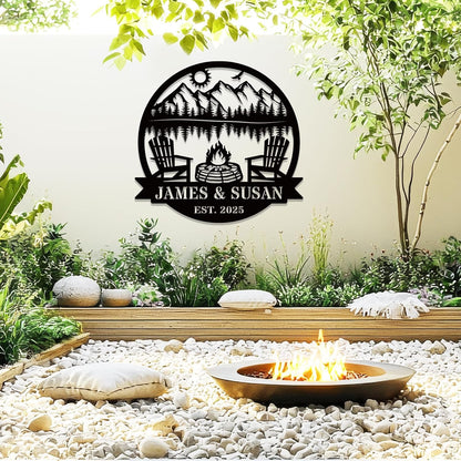 Personalized Camping Signs Custom Outdoor Campfire Metal Sign Custom Mountain Campfire Sign Family Name Sign Personalized Camping Gifts Fire Pit Cabin Campsite Sign(Campfire)