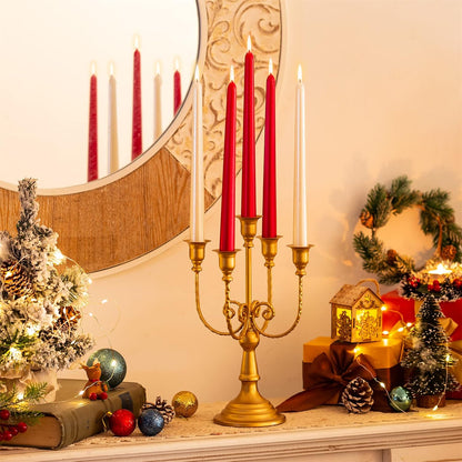 Sziqiqi Candelabra Candle Holder Gold Set of 6-5-arm Metal Candlestick Holders for Taper Candles for Centerpieces Table Wedding Christmas Fireplace Decor Birthday