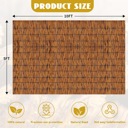 Bamboo Reed Fencing, Light Russet Bamboo Screens Outdoor, Decorative Privacy Screen Reed Curtains for Patio Balcony Garden Backyard, 5 x 10 FT