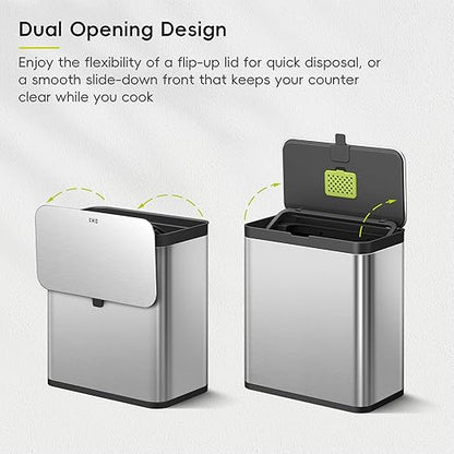 EKO Kitchen Compost Bin, 7L / 1.85 Gal Stainless Steel with Removable Inner Bucket and Deodorizer Compartment, 2-in-1 Countertop Compost Bin with Lid, Food Waste Caddy for Kitchen (MMT & Black Finish)